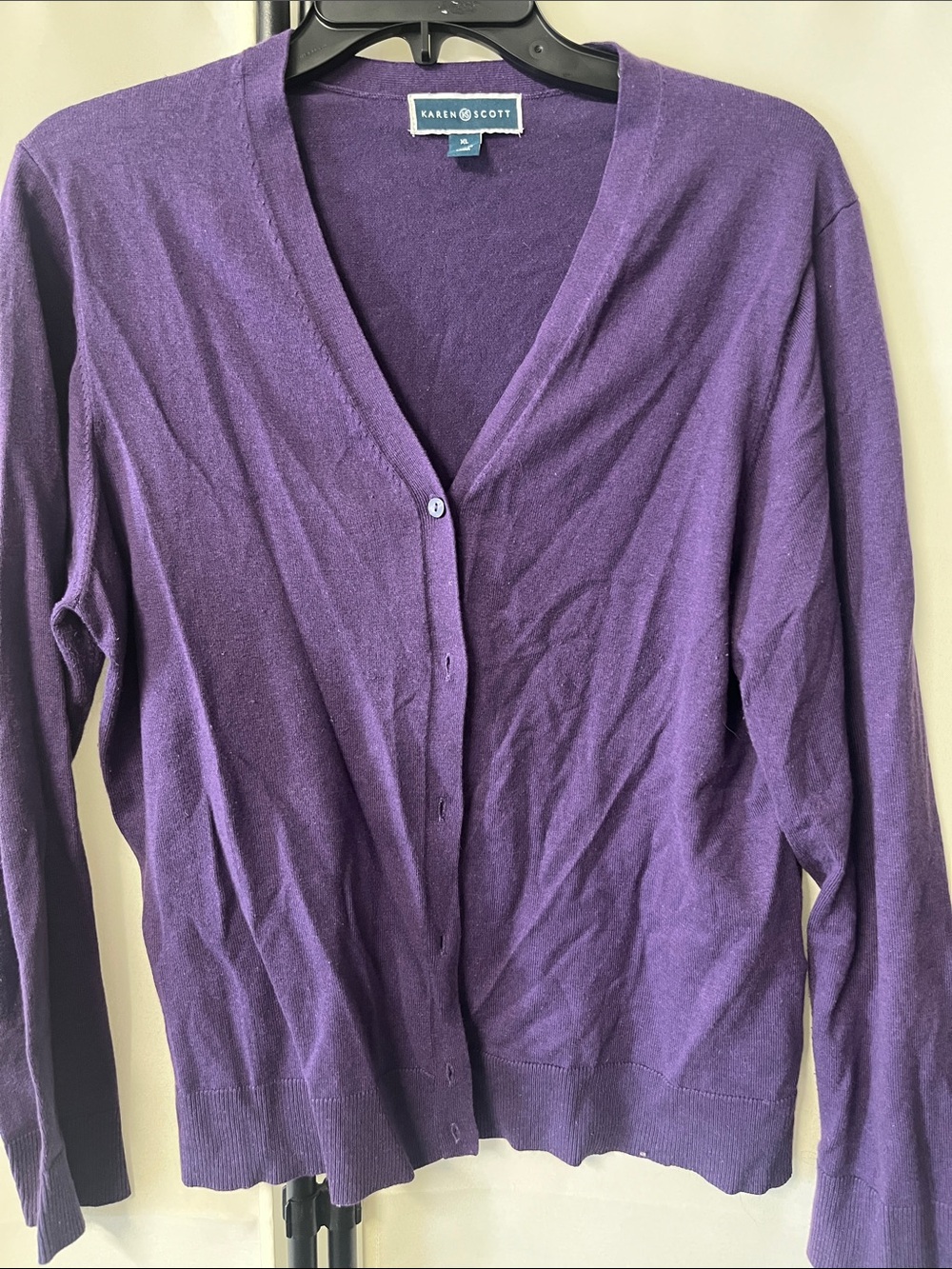 Karen Scott XL Deep Purple V-Neck Button-Front Cardigan